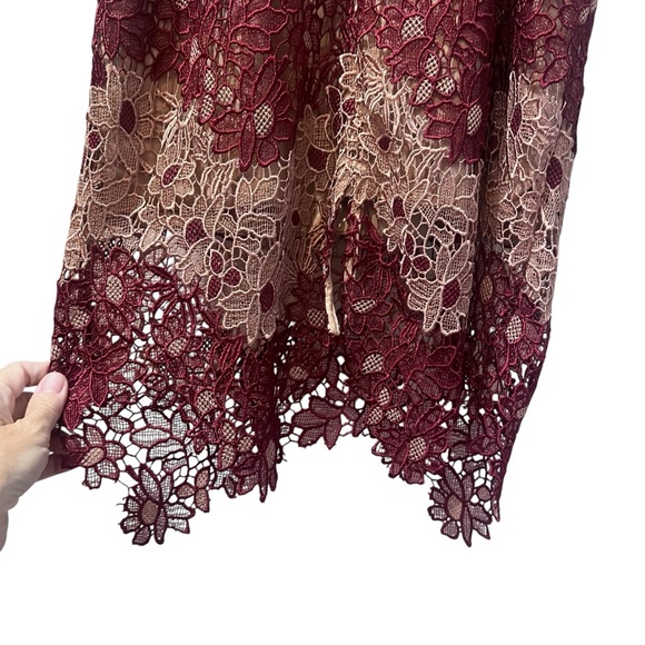 Bardot Burgundy and Beige Lace Overlay Sheath Dress Size 8 - Picture 5 of 7